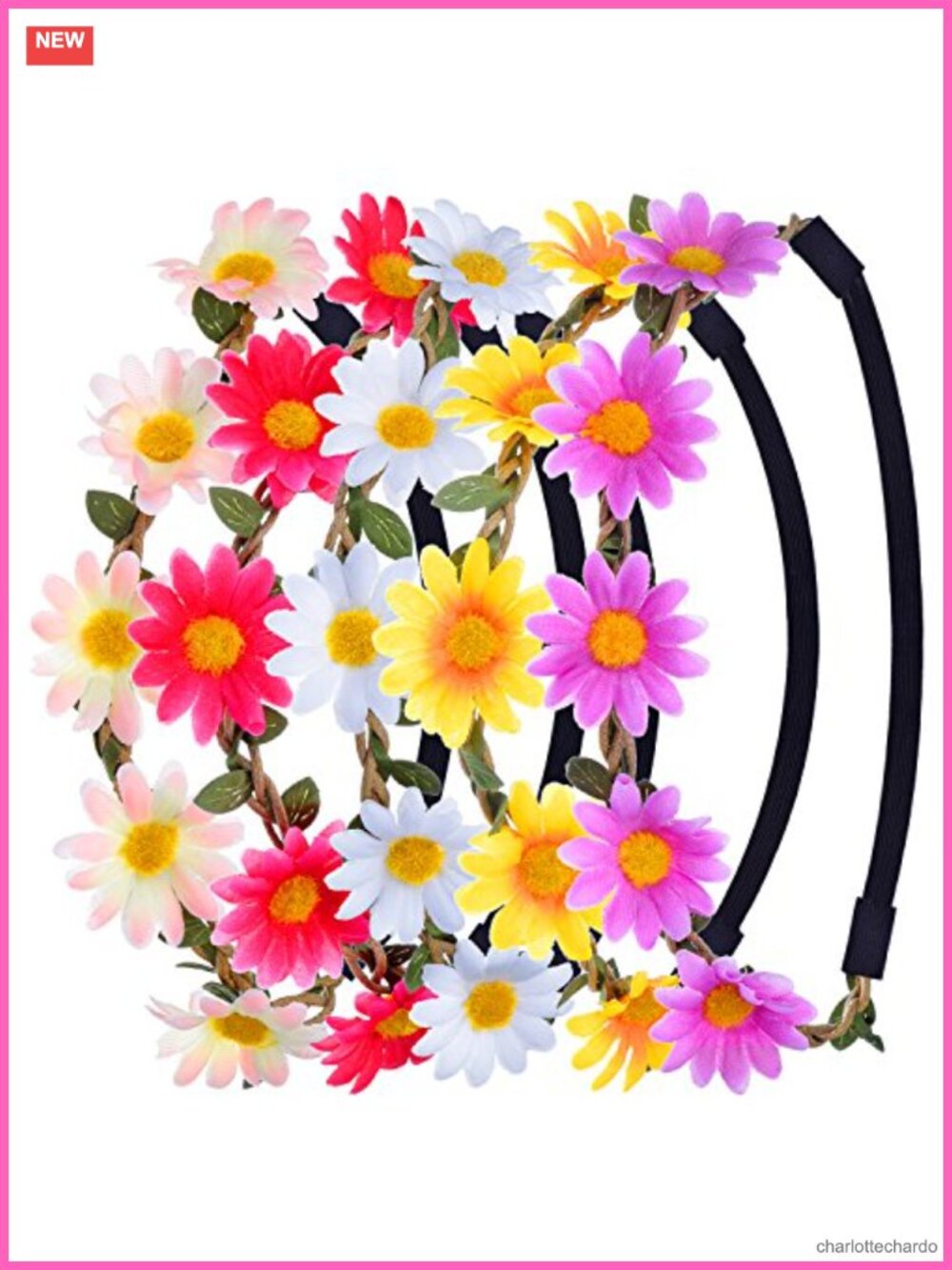 Daisy Flower Crown Headbands Boho Cloth Elastic Ribbon 5 Pc